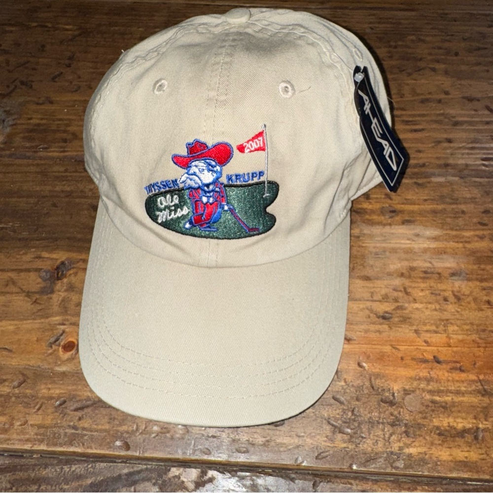 2007 Ole Miss University of Mississippi Golf Course Thyssen Krupp Tan Hat NWT